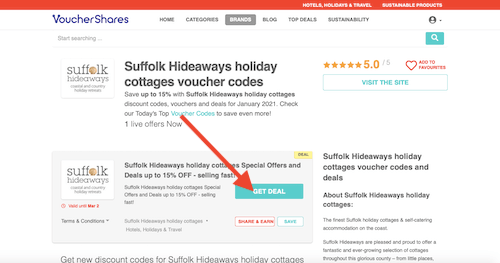 Suffolk Hideaways holiday cottages voucher code