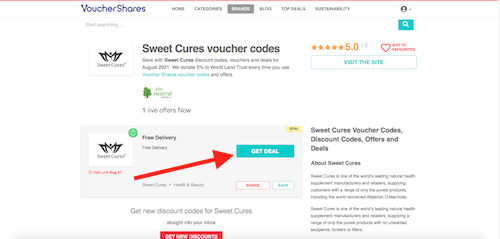 Sweet Cures discount codes page