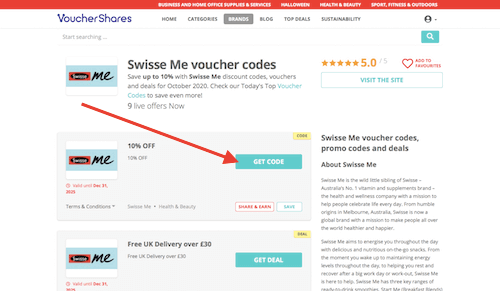 Swisse Me voucher codes page