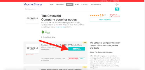 The Cotswold Company discount codes page