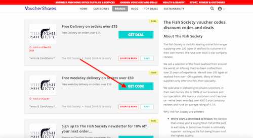 The Fish Society voucher codes page