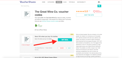 The Great Wine Co.voucher codes page