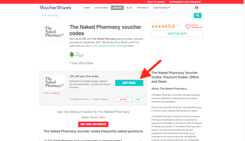 The Naked Pharmacy voucher codes page
