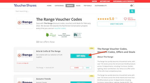 The Range voucher codes page