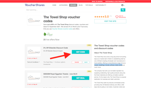 The Towel Shop check out page