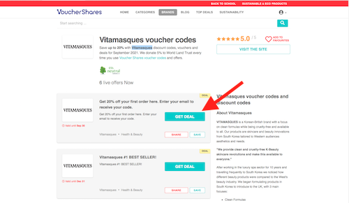 Vitamasques voucher codes page