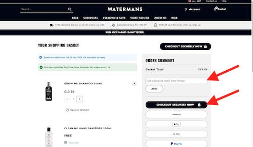 Watermans check out page