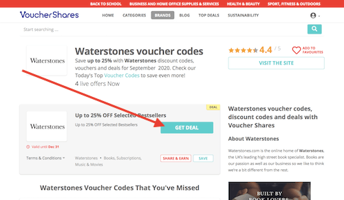 Waterstones discount codes page