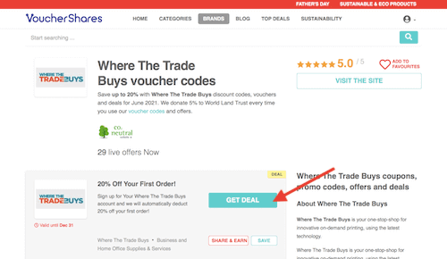 Where The Trade Buys discount codes page