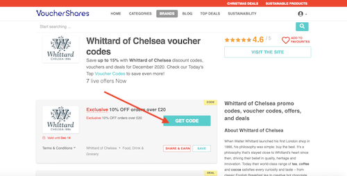 Whittard of Chelsea voucher code