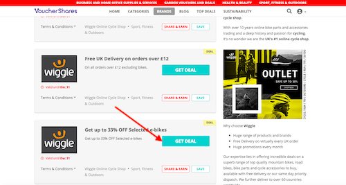 Wiggle Online Cycle Shop discount codes page
