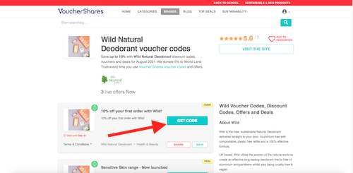Wild Natural Deodorant discount codes page