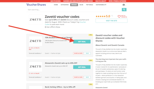 Zavetti discount codes page