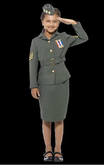 Girl wearing WW2 Army Cadet fancy dressCostume 