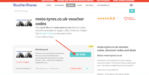 moto-tyres.co.uk voucher codes page