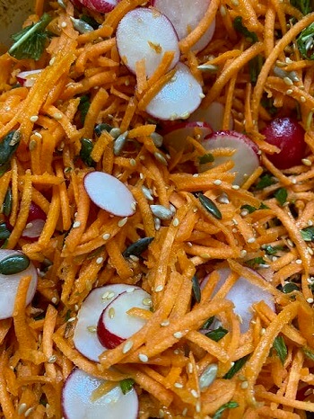 Vegetarian carrot and mint salad with radishes 